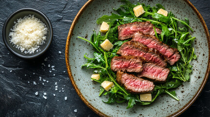 Grilled Steak Salad with Arugula  Parmesan Cheese and Sea Salt