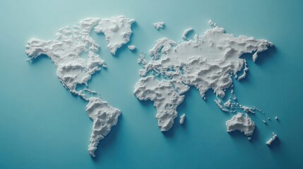 3D World Map on Blue Background with Copy Space