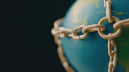 A globe ensnared in chains symbolizes the struggles of Earth in a darkened realm, capturing the tension of a planet under threat
