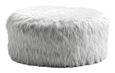 Soft white faux fur ottoman for cozy interiors isolated on transparent background