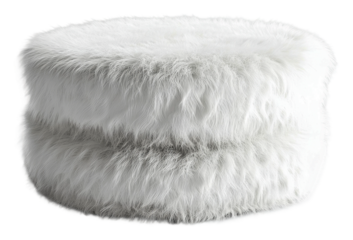 Plush white fur pouf for modern home decor styling isolated on transparent background