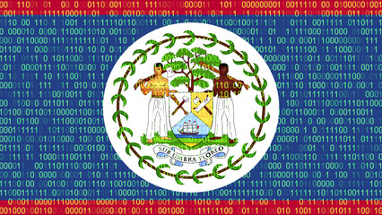Binary code on flag of Belize. Program source code or Hacker concept on Belizean flag. Belize digital technology security, hacking or programming