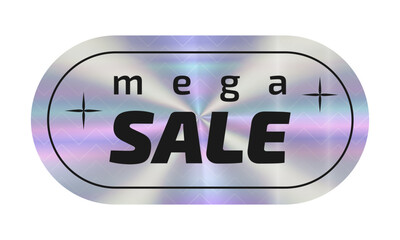 Holographic Sticker Mega Sale. Hologram label of long shape. Metallic Tag. Geometric futuristic design