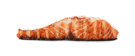 Delicious grilled salmon fillet isolated on white