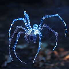Abstract Spider Web with Blue Lights.