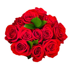 a dozen red roses isolated on a white background