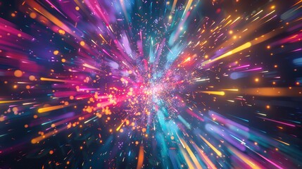Fototapeta premium Vibrant Neon Fireworks Exploding Against Starry Sky for New Year's Celebration Design