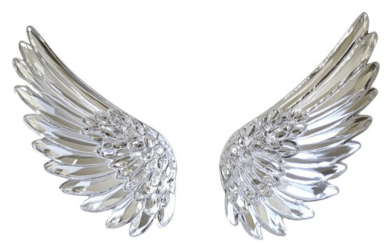 Stunning decorative silver wings isolated on transparent background