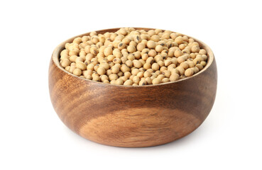 Soy beans in bowl isolated on white
