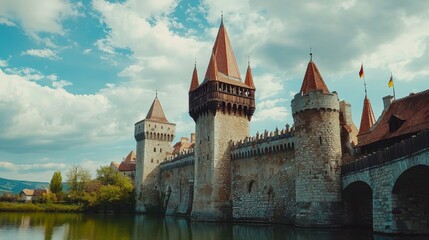 Fototapeta premium Well-preserved medieval castle with a moat, capturing the essence of history