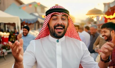 Iraqi Man Celebrating at Neighborhood Block Party