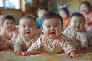 Adorable Babies Smiling and Playing Together in a Cozy Setting