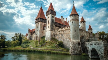 Well-preserved medieval castle with a moat, capturing the essence of history
