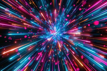 Obraz premium Energetic New Year's Celebration with Vibrant Neon Light Trails and Festive Fireworks