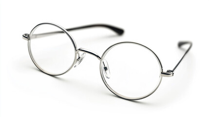 Round Silver Eyeglasses Frame Isolated on White Background