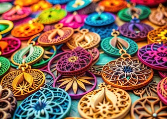 Fototapeta premium Abstract Laser Cut Earrings Design Set - Tilt-Shift Vector Illustration