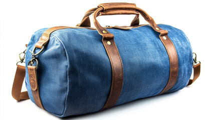 Blue Denim and Leather Weekender Travel Bag for Men and Women