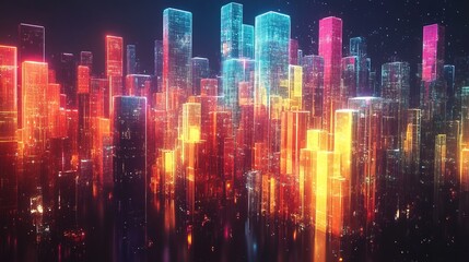 Fototapeta premium Digital colorful shiny blocks city abstract art design graphic 