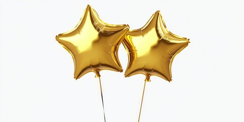 Two bright golden star-shaped balloons shine brightly. Perfect for celebrations and festive events. Their cheerful design adds a touch of joy and elegance. A must-have for parties. AI