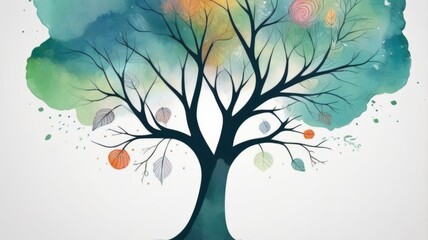 A vibrant watercolor painting of a tree adorned with lush green leaves, showcasing nature's beauty and tranquility.