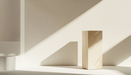 Obraz premium A clean, minimalist wooden display stand on a plain white background, highlighting its natural texture and elegant, understated design