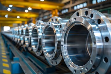 Fototapeta premium Precision Engineered Flanges in a Modern Manufacturing Facility