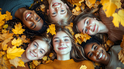 Golden moment: friends in an autumn blanket. 