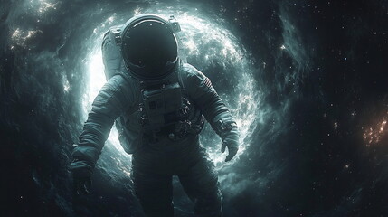 Astronaut Confronts Cosmic Abyss Near Swirling Black Hole