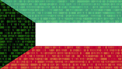 Binary code on flag of Kuwait. Program source code or Hacker concept on Kuwaiti flag. Kuwait digital technology security, hacking or programming