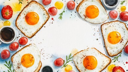 Savory toasted eggs with fresh tomatoes and olives, delicious healthy breakfast option