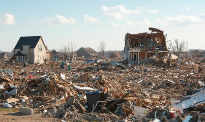 Debris and rubble from a tornado disaster.