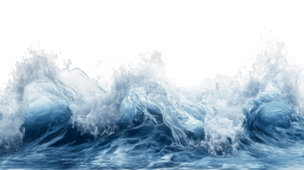 A big wave crashing on a transparent background