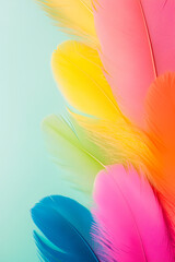 A colorful feathery display with a blue and green feather on the left