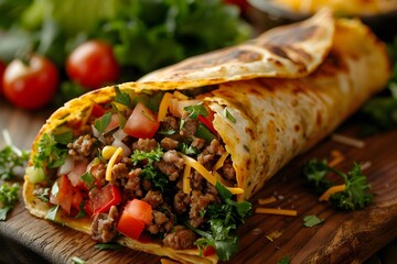 Delicious Beef Burrito Loaded with Fresh Vegetables and Cheese