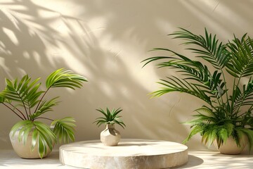 Fototapeta premium Serene Indoor Plant Arrangement with Natural Light and Shadows