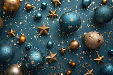 Festive Holiday Decorations with Glittering Ornaments and Stars