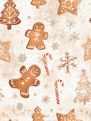 Seamless Christmas pattern featuring colorful gingerbread cookies