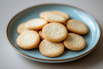 Fototapeta premium A Pile of Buttery Cookies on a Blue Speckled Plate