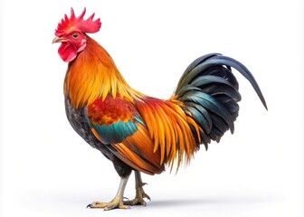 Fototapeta premium Rooster Full Profile on Pure White Background - Candid Photography