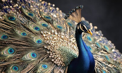 Fototapeta premium A peacock with jeweled feathers.