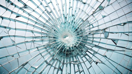 Naklejka premium Shattered glass texture with a radial pattern