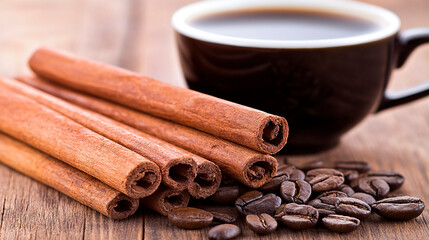 Cinnamon Sticks and Coffee Beans Close-Up