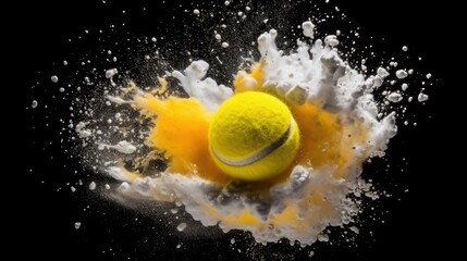 Tennis Ball Exploding In A Cloud of Yellow and White Paint