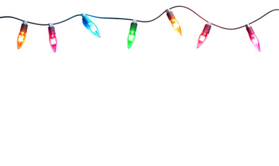 Colorful holiday string lights isolate on transparent background for festive decoration, cutout, png