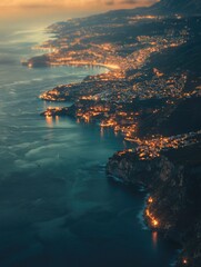 Cityscape at Sunset - Coastal Town Glowing Under Dusk