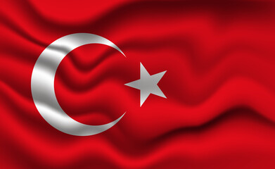 Obraz premium Waving Turkey Flag 3D Illustration. The National Flag of Turkey.