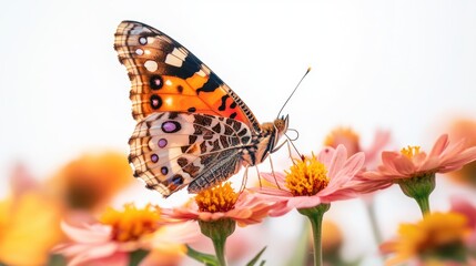 Obraz premium Vibrant butterfly perched on colorful flowers