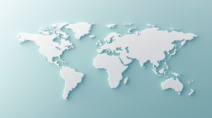 Obraz premium Simplified white world map on blue background, modern minimalist design for educational and marketing purposes. Ideal for presentations and infographics. AI