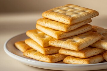 A Stack of Buttery Crackers on a White Plate