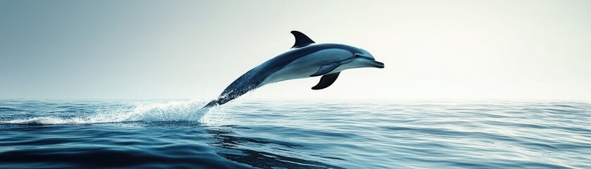 Fototapeta premium Dolphin leaping gracefully above ocean waves at sunset